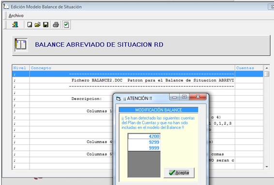Edición Modelo Balance de Situación