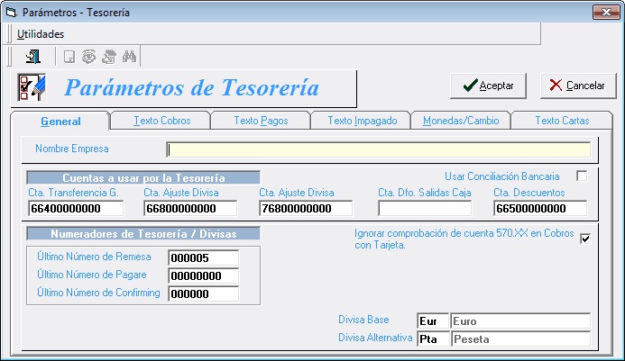 Parámetros de Tesorería