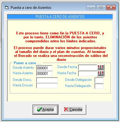 Puesta a cero de asientos