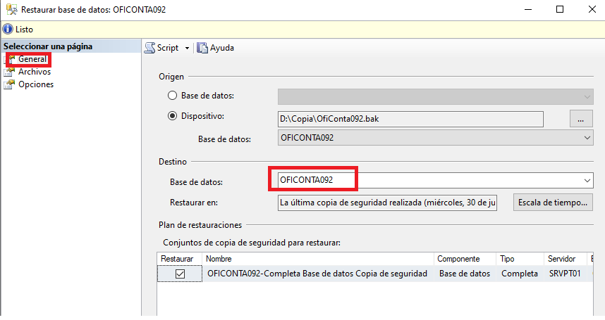 Restaurar Bdsql01